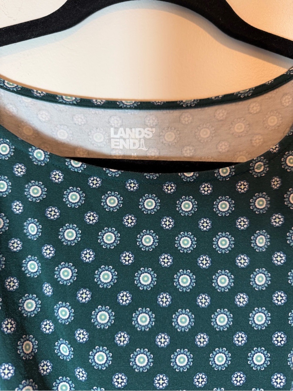 Lands' End Green Polka Dot Cotton Modal Boatneck Tie Waist Dress Size Medium - Picture 2 of 9